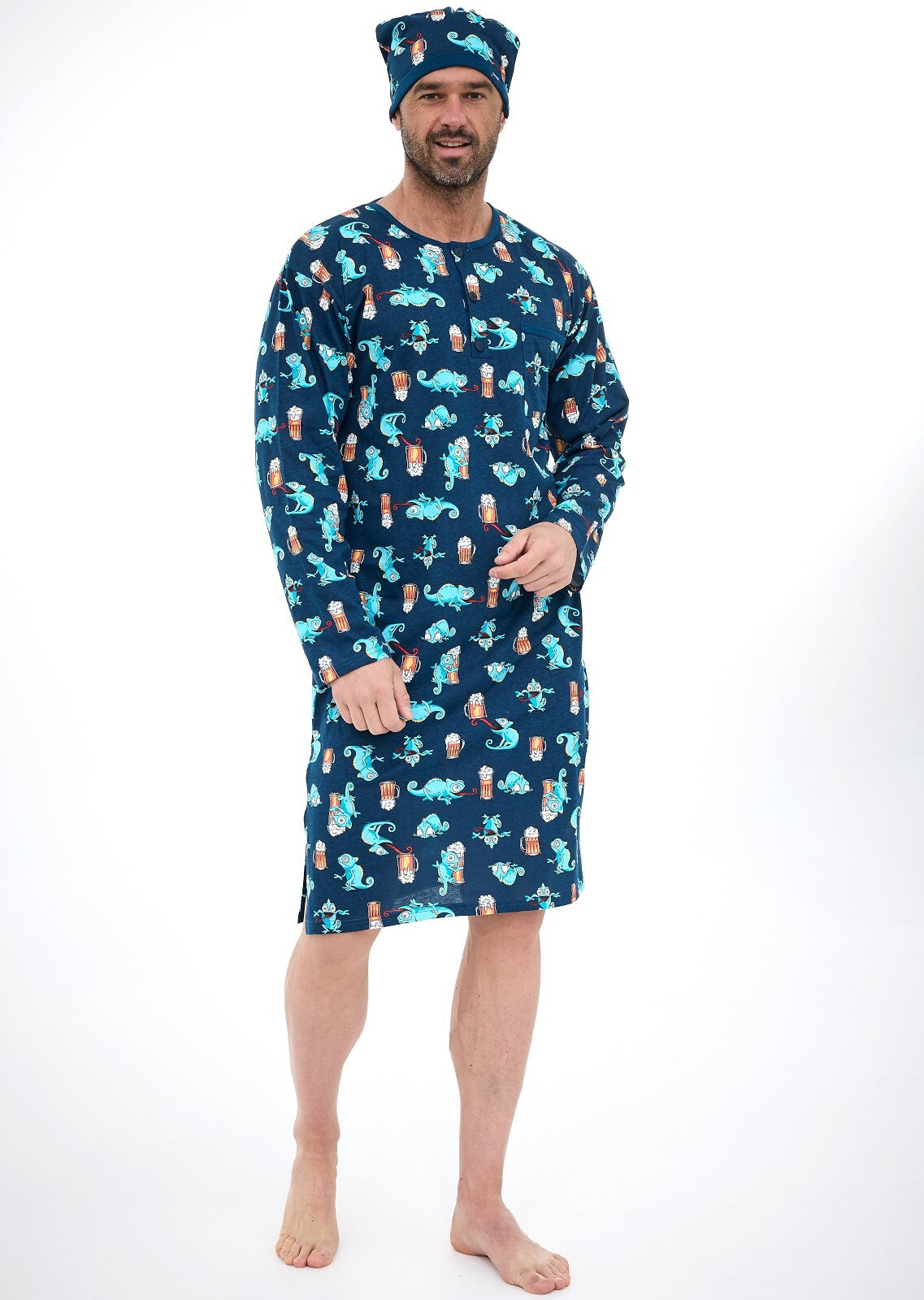 Camicia da notte uomo in puro cotone di alta qualità gechi