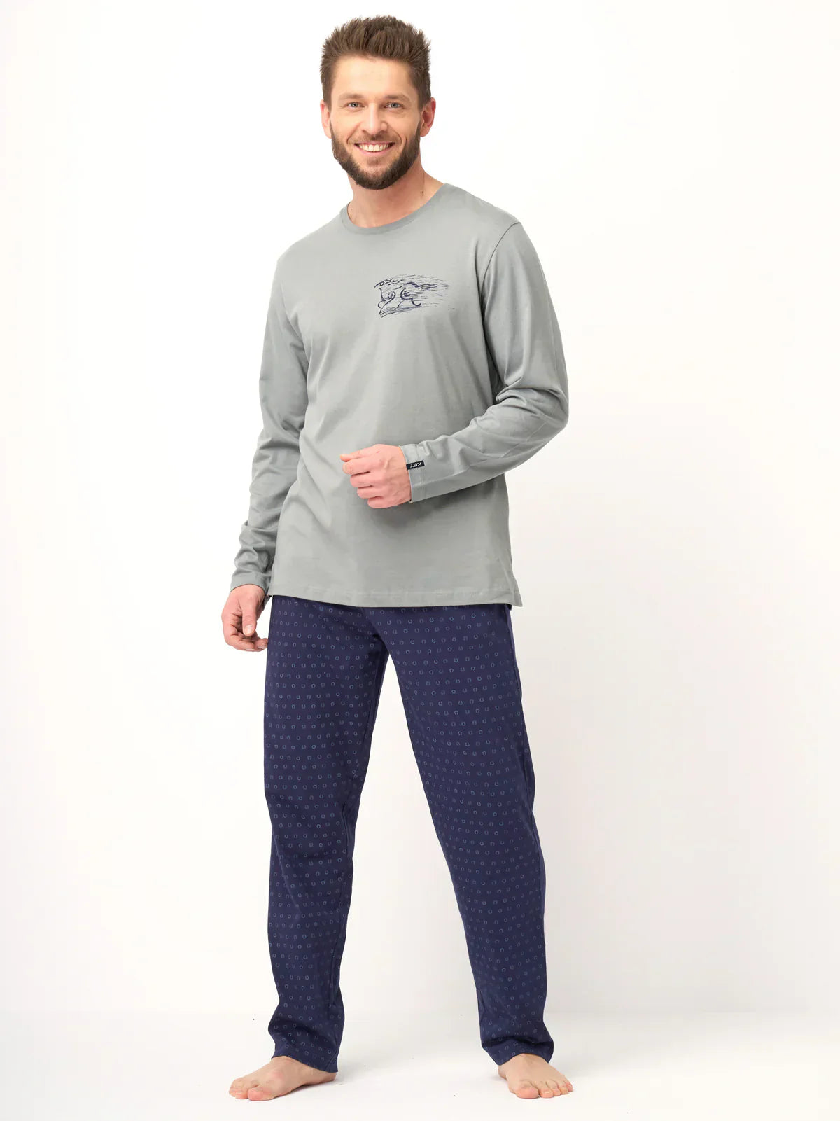 Pigiama uomo in cotone con stampa e pantaloni a fantasia