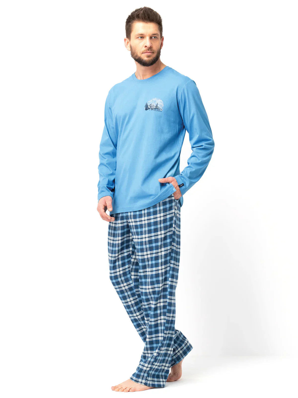 Pigiama uomo in cotone con pantaloni in flanella a quadri