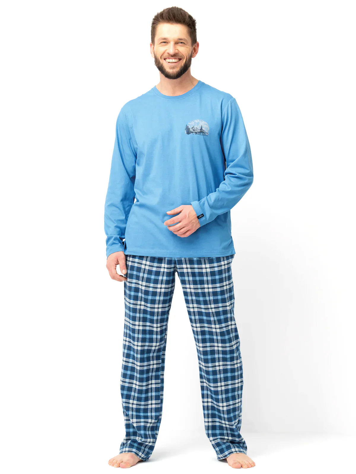 Pigiama uomo in cotone con pantaloni in flanella a quadri