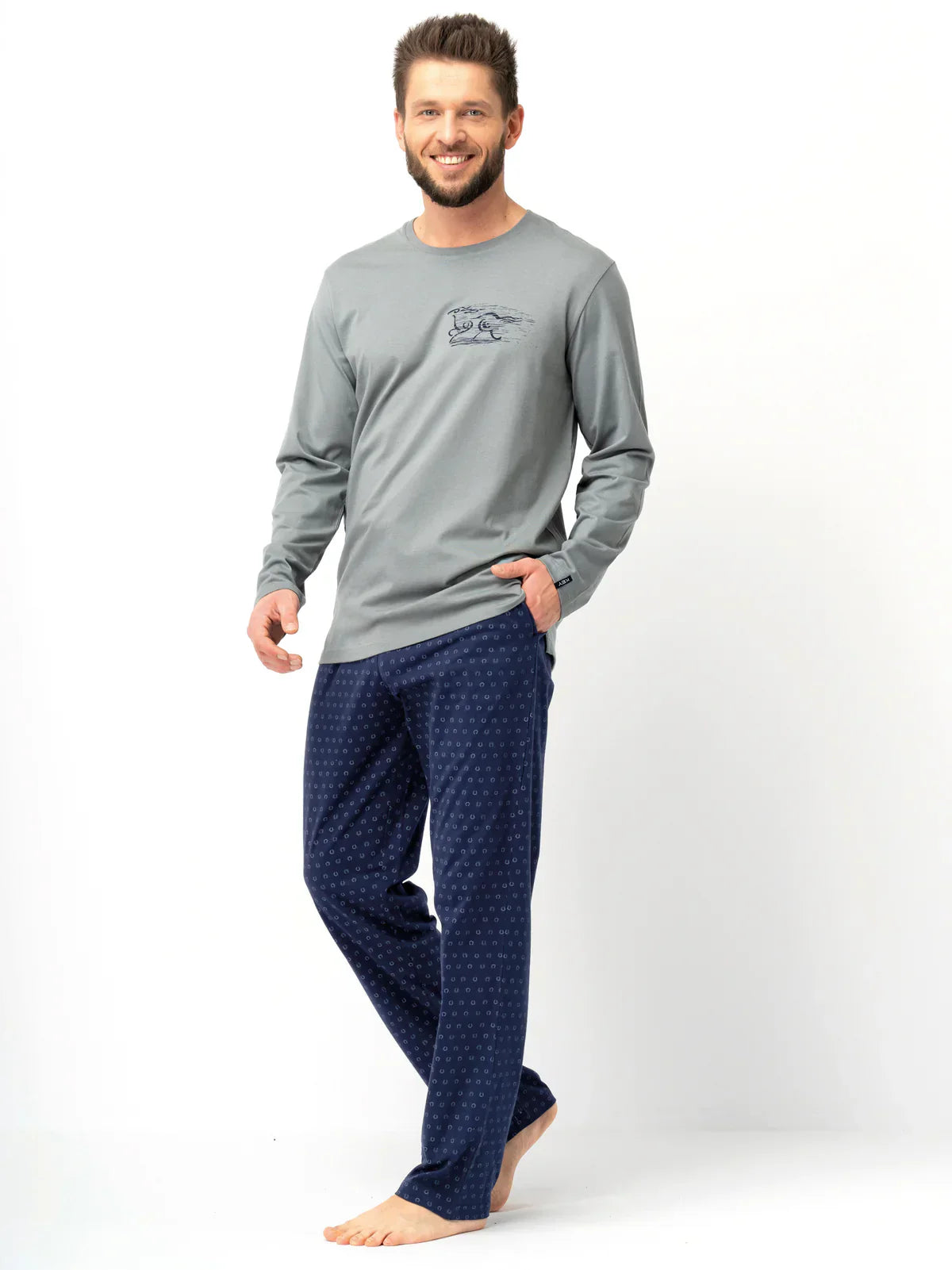 Pigiama uomo in cotone con stampa e pantaloni a fantasia